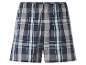 Heren katoenen boxershort met ruitpatroon in marineblauw, grijs en wit.