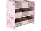 Kinderopbergrek met roze hert- en egelmotief, met negen opbergdozen.