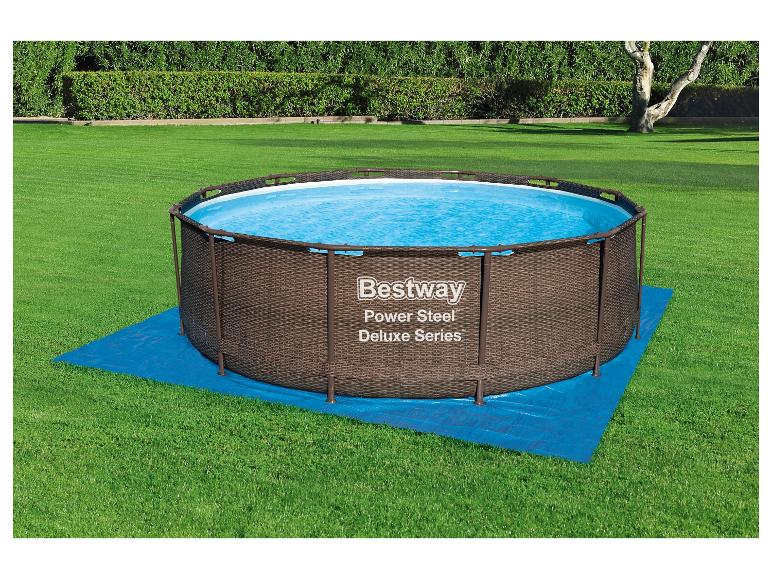 Bestway Power Steel Deluxe zwembad, bruin, op gras.