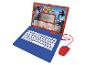Een rode Lexibook speelgoedlaptop met Spider-Man thema, inclusief muis en kabel.