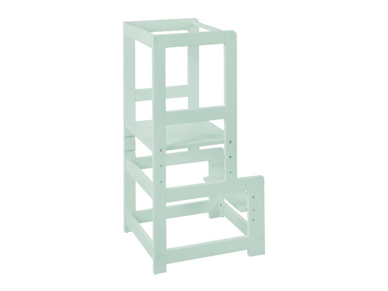 Lichtgroene houten leertoren met verstelbaar platform voor kinderen