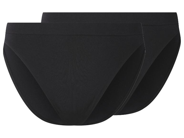 Twee zwarte damesonderbroeken met hoge taille.