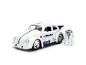 Wit Kever-stijl automodel met blauwe details en een robotfiguur.