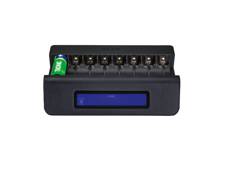 Tronsic batterijlader met één batterij erin.