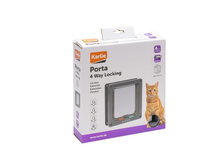 Kattenluikdoos met een kattenluik en een oranje kat, met 4-weg vergrendelingsfuncties.