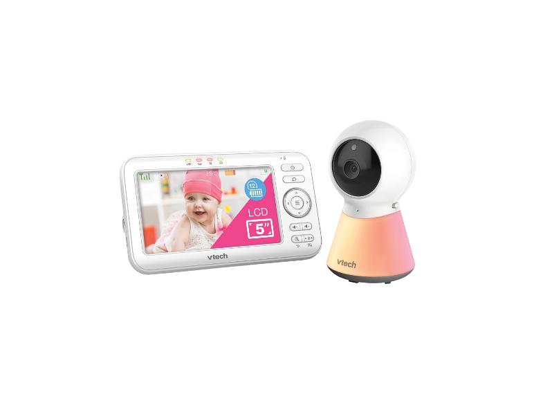 Babyfoon met een 5-inch LCD-scherm en een camera met nachtlampje.