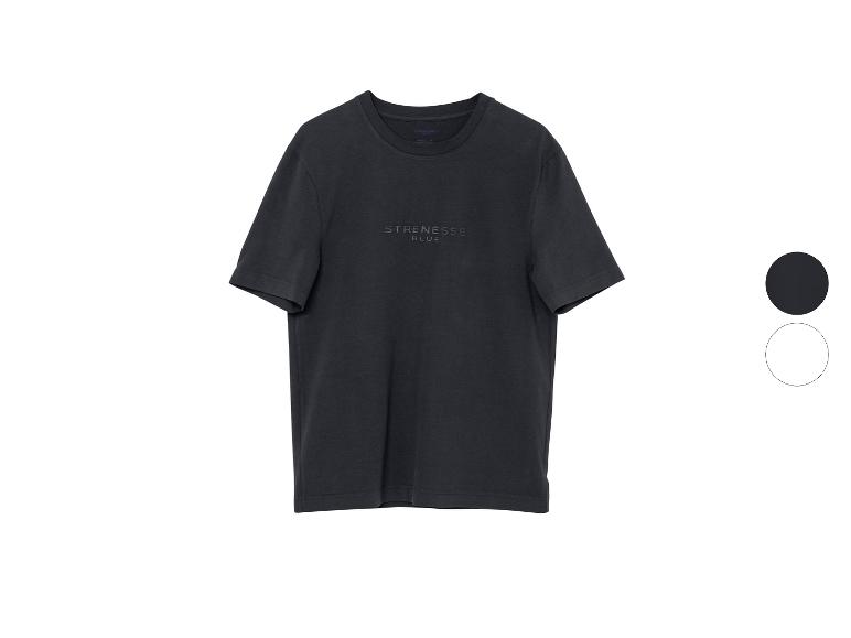 Zwart heren T-shirt met korte mouwen en borstbelettering, met kleurstalen.