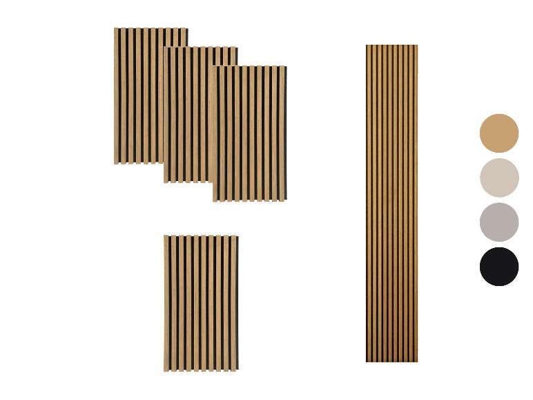 Houten lattenwandpanelen in diverse maten en kleuren.