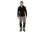 Man in een zwarte werktrui met rits, grijze werkbroek en zwarte veiligheidsschoenen