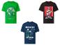 Drie kinder-T-shirts: groen met 'Craft Without Limits', zwart met 'Mario Time!' en blauw met 'Adventure is an Attitude'.