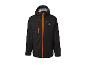 Zwarte outdoorjas met oranje ritsen en capuchon