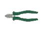 Diagonale kniptang met ergonomische, antislip groene handvatten.