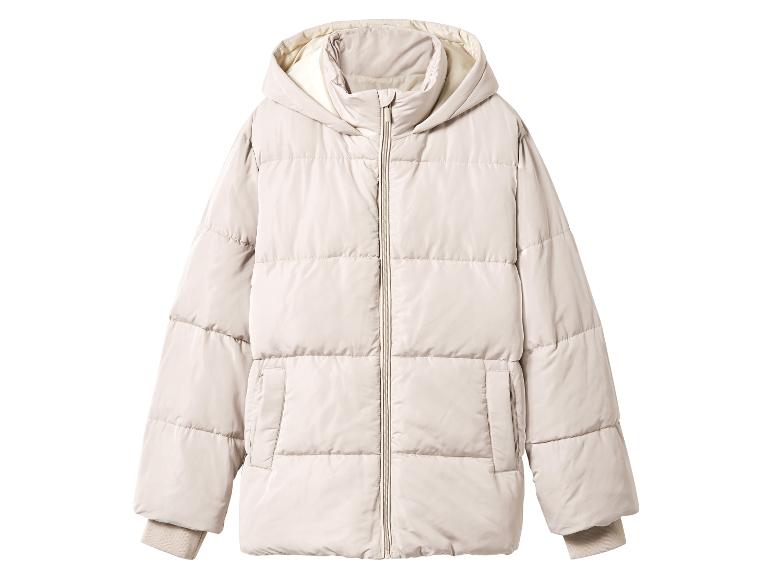 Lichtbeige gewatteerde jas met capuchon en ritssluiting