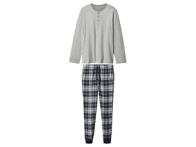 Grijze pyjama met lange mouwen en geruite broek