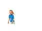 Klein meisje in blauw T-shirt met hondenprint en mintgroene korte broek