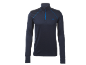 Donkerblauwe longsleeve met rits en blauwe stiksels.