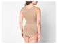 Een beige bodysuit met zichtbare naad voor een strakkere uitstraling.