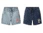 Twee kinderdenimshorts, één lichtblauw met Skye en één donkerblauw met Chase.