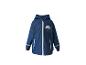 Blauwe kinderregenjas met capuchon en een wolkenontwerp met de tekst 'HAPPY DAY'.