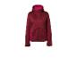Bordeauxrode softshell jas voor dames met capuchon en roze details.