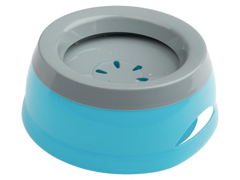 Voerbak en drinkbak voor huisdieren, blauw en grijs.