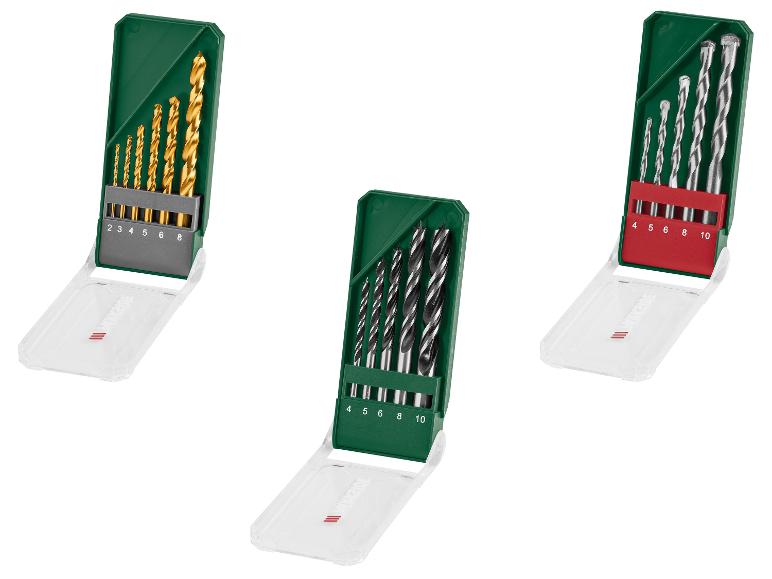 Drie sets boortjes, inclusief een gouden en een zilveren set.