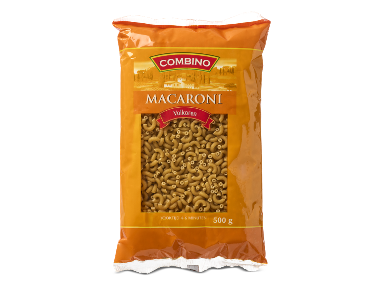 Combino volkoren macaroni in een verpakking van 500 g.