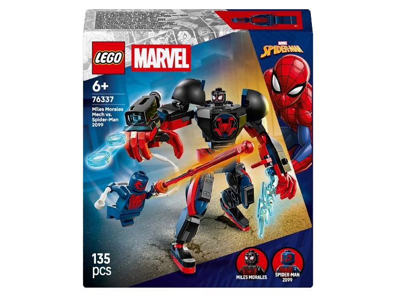 LEGO Marvel Miles Morales Mech vs. Spider-Man 2099 set met 135 onderdelen.