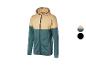 Een hoodie in kaki en blauwgroen.