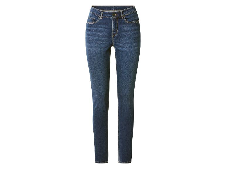 Blauwe, strakke jeans met gele stiksels