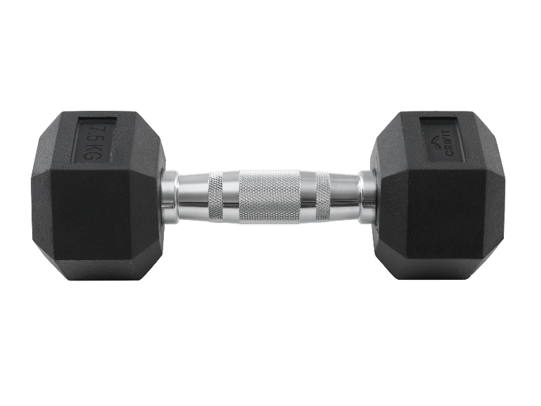 CRIVIT Hexagonale halter, 7,5 kg, met zwart rubber en verchroomd handvat