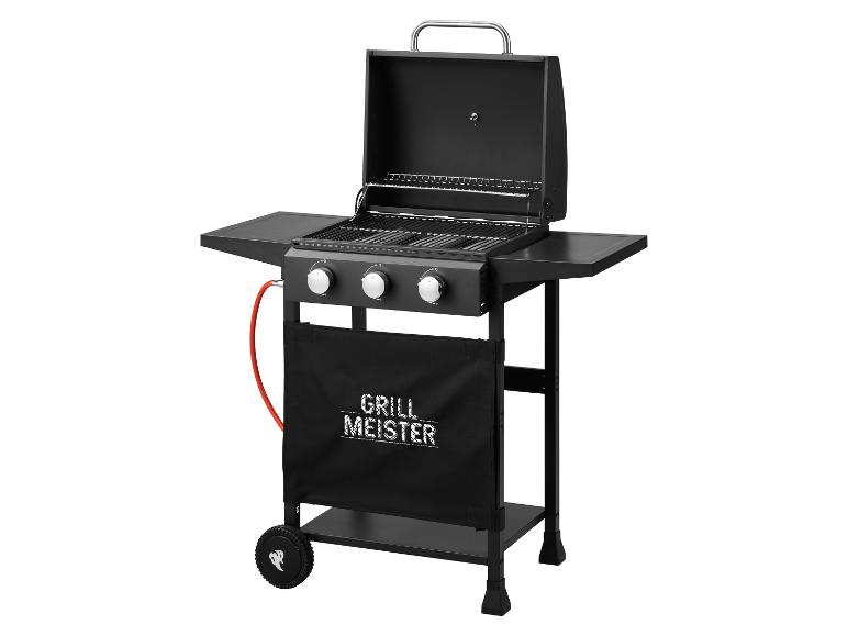Zwarte Grill Meister gasbarbecue met drie branders en open deksel