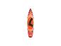 Oranje en rood paddleboard met zwarte gripmat en bungeekoorden.