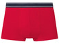Rode boxershorts met een donkerblauwe tailleband.