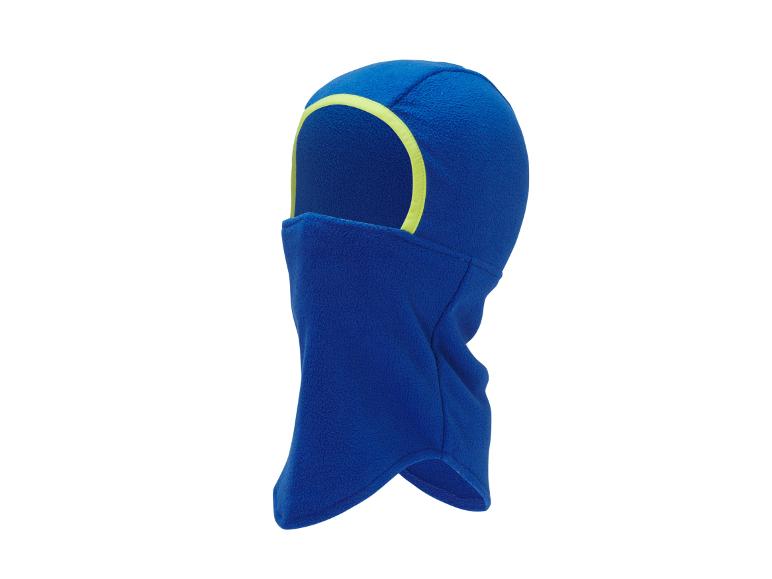 Blauwe kinder fleece bivakmuts met gele rand