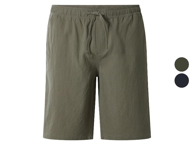 Casual herenshort in olijfgroen met elastische tailleband met trekkoord, getoond met kleuropties.