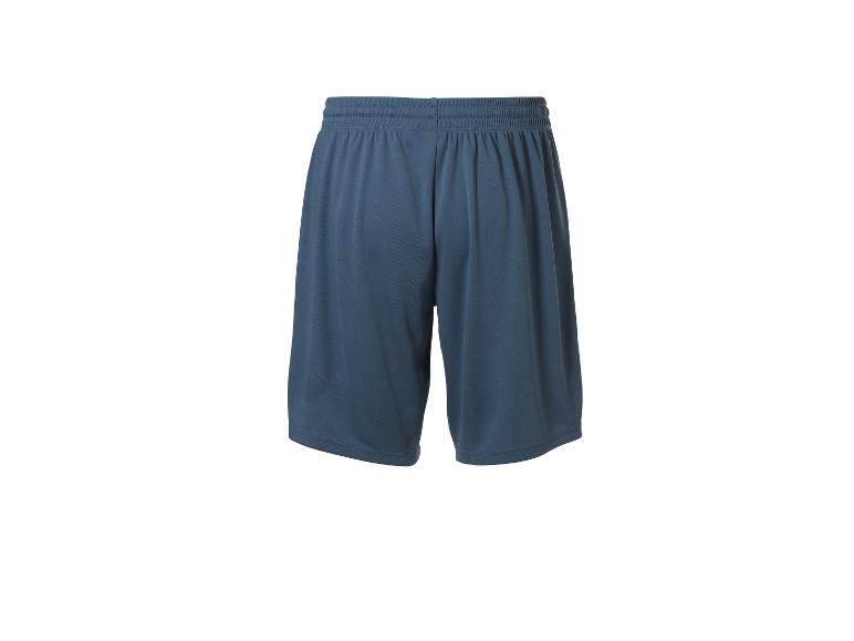Donkerblauwe sportshorts voor heren, achteraanzicht.