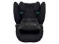 Zwart kinderautostoeltje met groene gordelgeleiders en zwarte isofix-bevestiging.