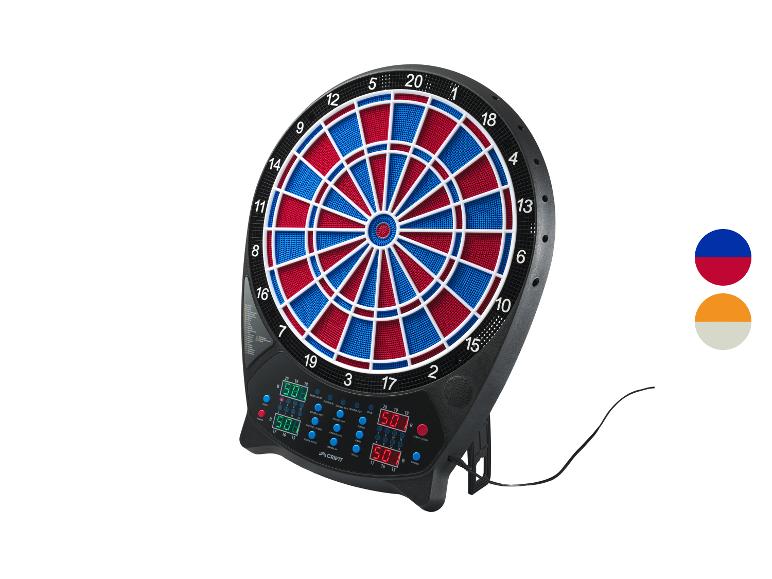 Crivit elektronisch dartbord met digitale displays en accessoires.