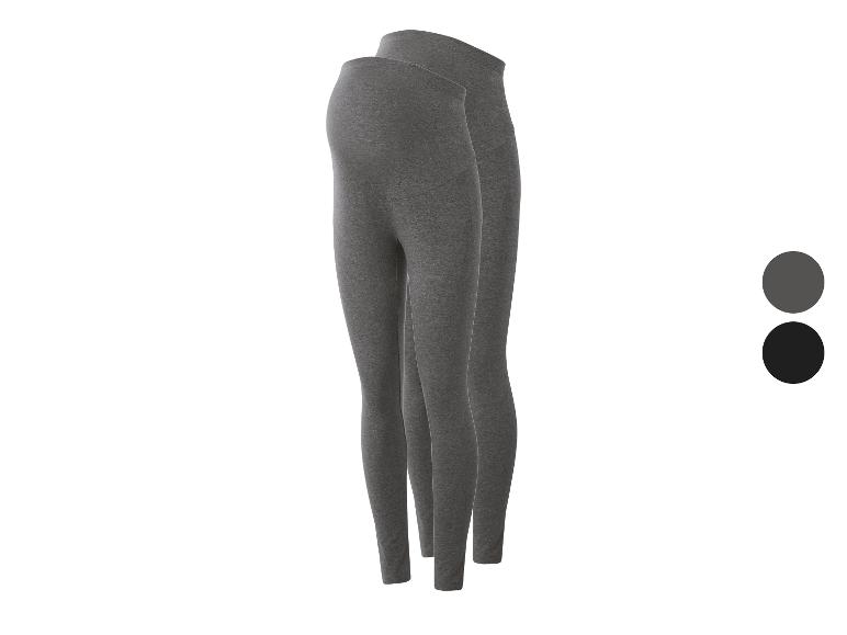 Twee paar grijze en zwarte zwangerschapsleggings met hoge, comfortabele taille.