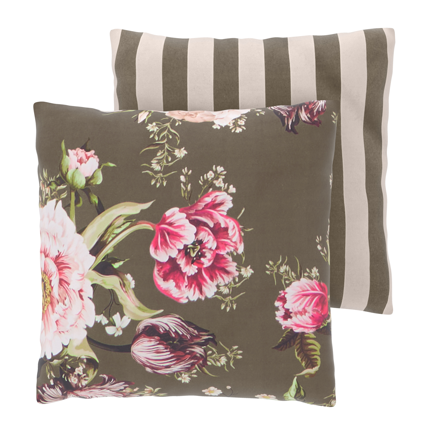 LIVARNO Polyester satijn kussenslopen, 50 x 60 cm, set van 2 (Bloemen/groen)