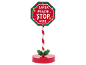 Kerststopbord met de tekst 'SANTA PLEASE STOP HERE' en zuurstokpaal.