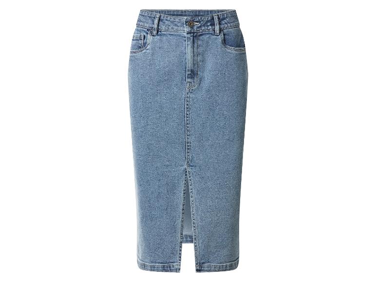 Lichtblauwe lange spijkerrok met een split aan de voorkant.