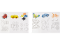 Set van 3D-geprinte modellen van lieveheersbeestje, auto, puzzel, vlinder, zonnebril en fiets.