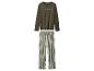 Groene pyjama met lange mouwen en gestreepte broek.