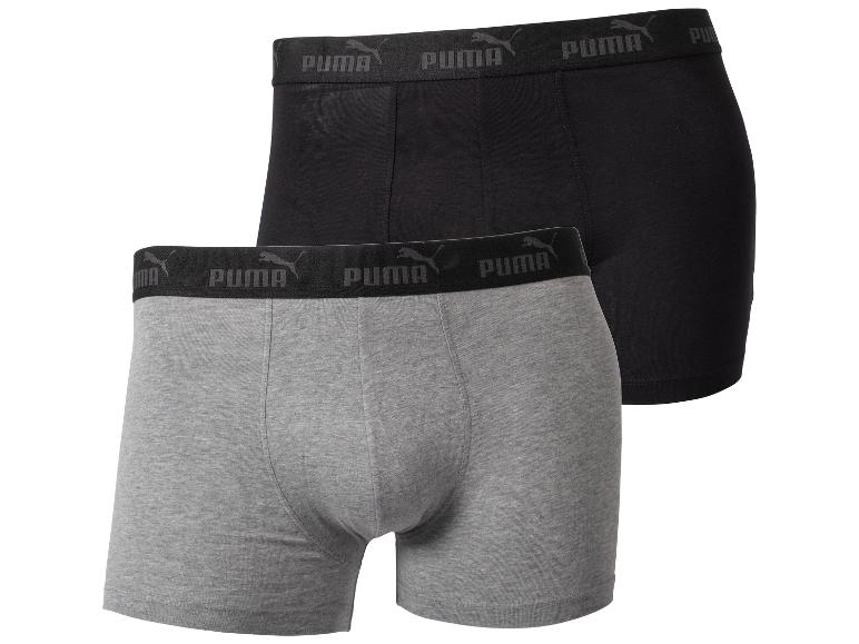 Twee herenboxershorts: grijs en zwart, met elastische tailleband met logo.