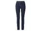 Donkerblauwe dames skinny jeans met knoop- en ritssluiting.