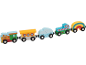 Houten speelgoedtrein met locomotief, wolken-, snoep- en regenboogwagons