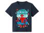 Blauw T-shirt met korte mouwen, superheldenprint en tekst 'NEIGHBORHOOD HERO SINCE 1962'.
