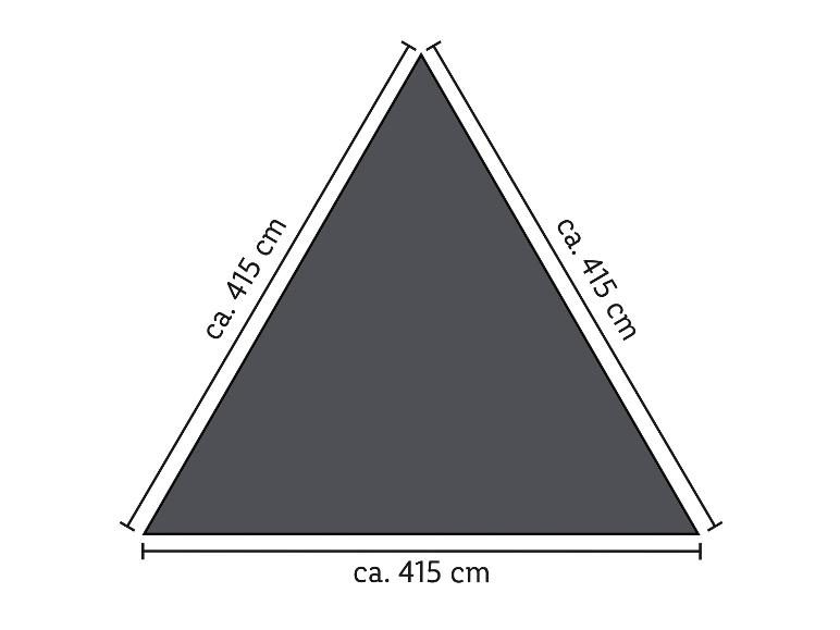 Diagram van een gelijkzijdige driehoek van ongeveer 415 cm per zijde.